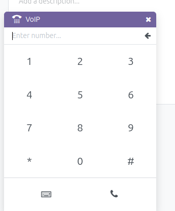 Softphone intégré à l'interface d'Odoo : le pavé numérique et les commandes d'appel, dans le navigateur